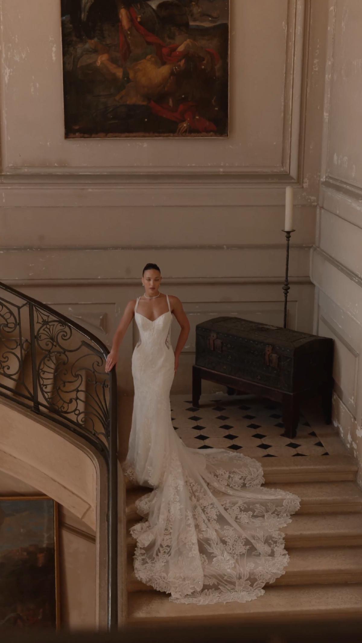 Video of sparkle tulle and lace appliques mermaid with pearl trims and illusion side cutout ValStefani OPULENCE