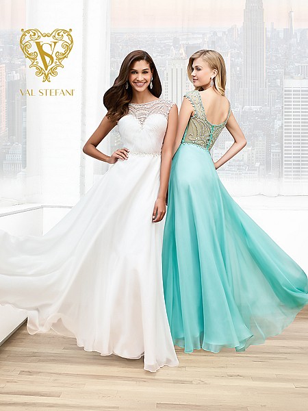 Val Stefani Prom 3011RE beaded illusion scoop back prom dress with cap sleeves Val Stefani Prom 3011RE beaded illusion scoop back prom dress with cap sleeves