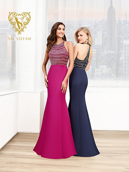 Val Stefani Prom 3012RG elegant satin mermaid gown for any red carpet event Val Stefani Prom 3012RG elegant satin mermaid gown for any red carpet event