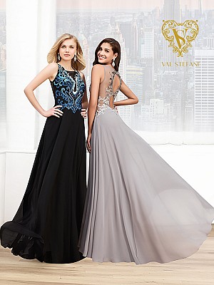 Val Stefani Prom 3014RE vibrant embroidered evening gown with dual keyhole back Val Stefani Prom 3014RE vibrant embroidered evening gown with dual keyhole back