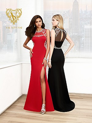 Val Stefani Prom 3022RE simple & sophisticated jersey evening gown with front slit Val Stefani Prom 3022RE simple & sophisticated jersey evening gown with front slit