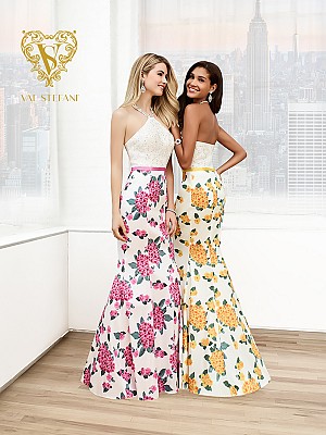 Val Stefani Prom 3029RG southern sweet floral mermaid gown with halter neck Val Stefani Prom 3029RG southern sweet floral mermaid gown with halter neck