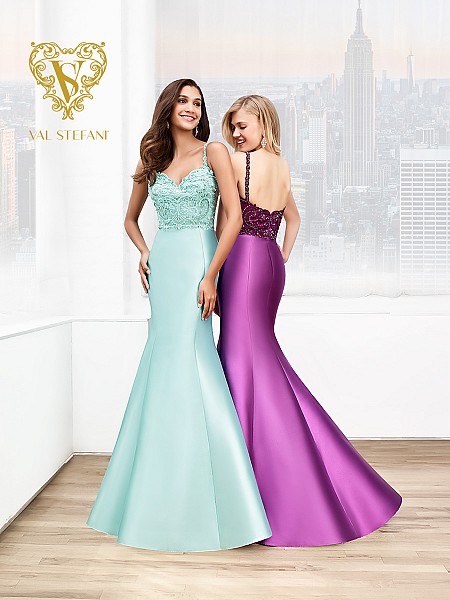 Val Stefani Prom 3041RW elegant natural waist mikado evening gown with straps Val Stefani Prom 3041RW elegant natural waist mikado evening gown with straps