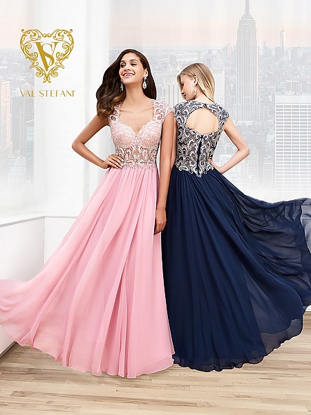 Val Stefani Prom 3052RE seemingly sweet silver embroidered evening gown with cap sleeves Val Stefani Prom 3052RE seemingly sweet silver embroidered evening gown with cap sleeves