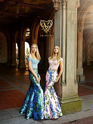 Val Stefani Prom 3060RX curvy chic off-the-shoulder floraltwo-piece prom dress Val Stefani Prom 3060RX curvy chic off-the-shoulder floraltwo-piece prom dress