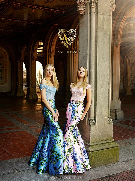 Val Stefani Prom 3060RX curvy chic off-the-shoulder floraltwo-piece prom dress Val Stefani Prom 3060RX curvy chic off-the-shoulder floraltwo-piece prom dress