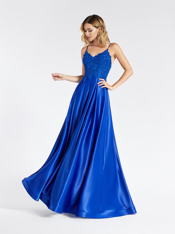 Royal Blue Two Pieces A Line Long Sleeves Appliques Prom Dress With Pockets  – trendtydresses