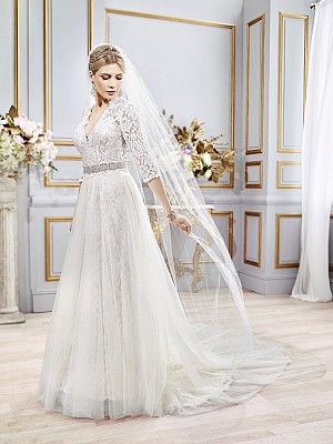 Val Stefani AMARIS style D8101 versatile Alencon lace bridal gown with detachable A-line skirt Val Stefani AMARIS style D8101 versatile Alencon lace bridal gown with detachable A-line skirt