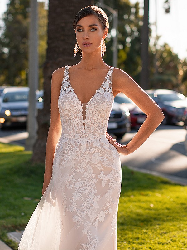 Simply Val Stefani Style Ciana is Lace Mermaid Wedding Gown & Tulle Overlay