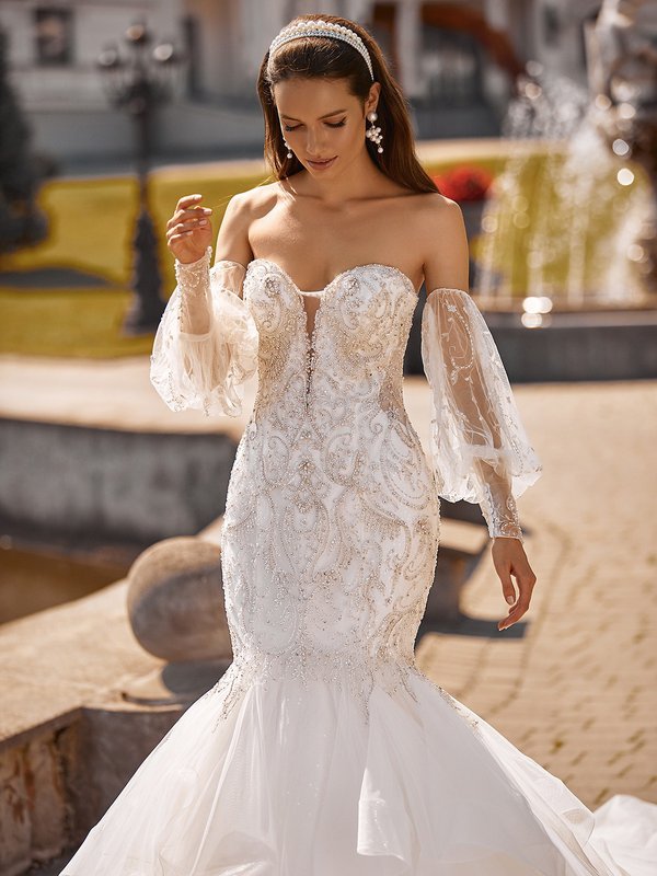 Geometric Lace Mermaid Wedding Gown Simply Val Stefani S2238 Miriam