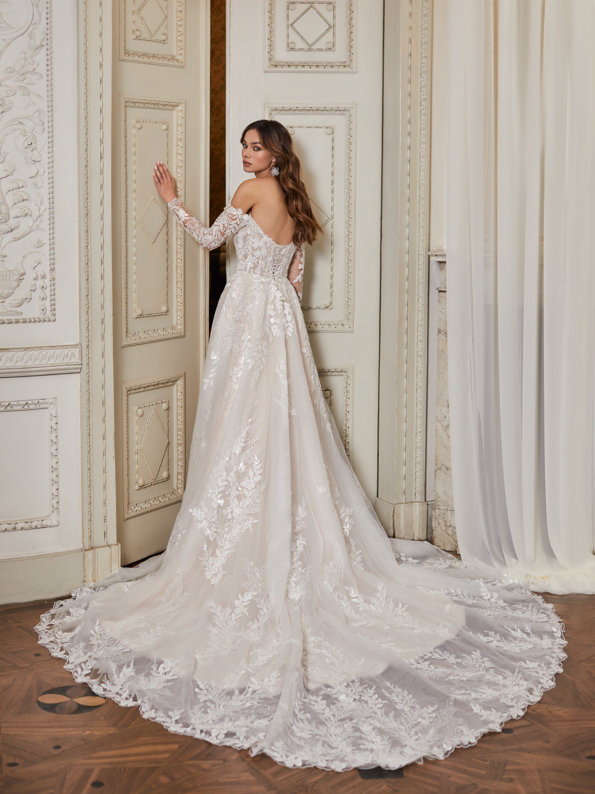 A-line Off-the-Shoulder Wedding Dress with Lace Long Sleeves