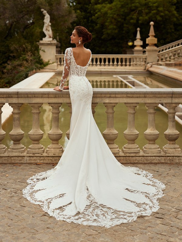 Detachable Illusion Long Sleeve Mermaid Wedding Gown Val Stefani Blanca  D8304