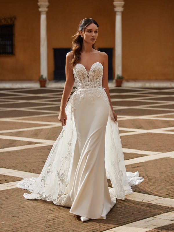 Sheath Wedding Dress with Beaded Illusion Neckline