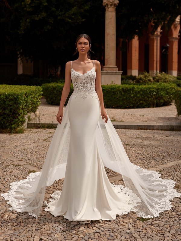 Detachable Puff Sleeve Mermaid Bridal Gown Val Stefani Rose D8296