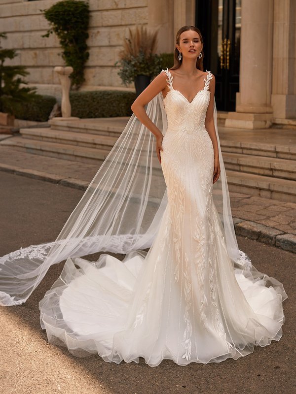 Hampton Gown low back lace gown with a beautiful long train – Mia