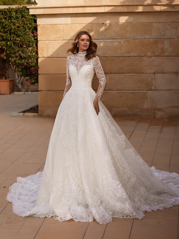 Simply Val Stefani Style Ciana is Lace Mermaid Wedding Gown & Tulle Overlay