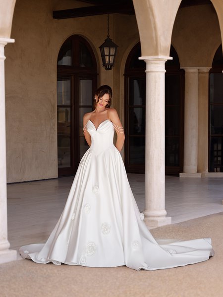 Pointed Deep Sweetheart Satin Ball Gown with Basque Waist and Box Plearts ValStefani AQUAMARINE