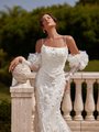 Square Neck with Beaded Straps and Pearl Drapings at Front Bodice Mermaid Gown ValStefani PEARL