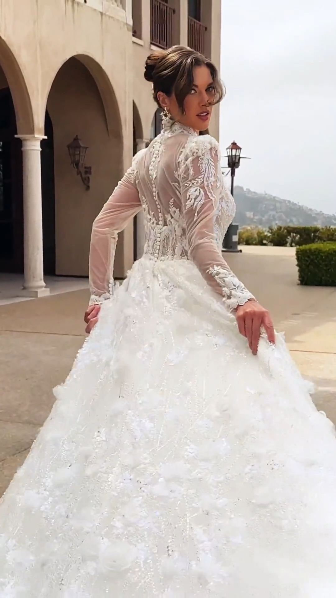 ValStefani PERIDOT Unlined High Neck and Illusion Long Sleeves Ball Gown in Beaded Tulle and Rose Net