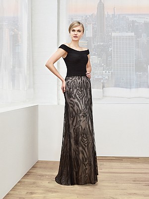 Val Stefani Celebrations MB7606 off-the-shoulder micro-ruched mesh mother of the bride gown Val Stefani Celebrations MB7606 off-the-shoulder micro-ruched mesh mother of the bride gown