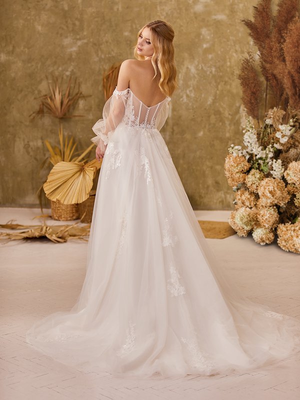 Floral Applique V-neck Bodice A-line Wedding Dress