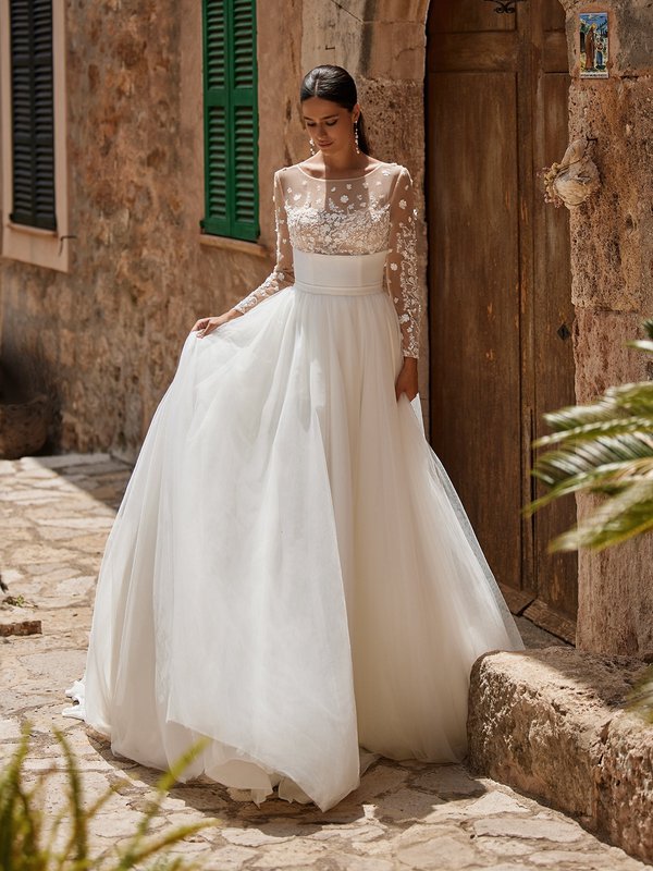 Sheath Wedding Dress With Lace Bodice And Stretch Crepe Skirt