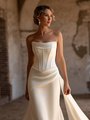 Style AGDAL Strapless Scoop Neck and Basque Waist Crepe Mermaid with Side Train Wedding Dress