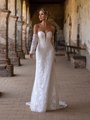 Style DREAMSTONE Ruched Long Sleeves Deep Sweetheart Lace and Sparkly Tulle Mermaid Wedding Dress