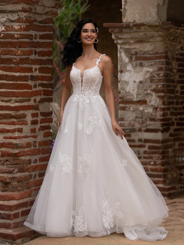 Style BAROQUE Unlined Scoop Neck with Lace Straps Tulle and Sparkle Tulle A-Line with Lace Appliques