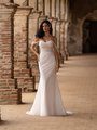 Style MONET Unlined Ruched Sweetheart Bodice with Detachable Swag Sleeves Beaded Tulle Mermaid Gown